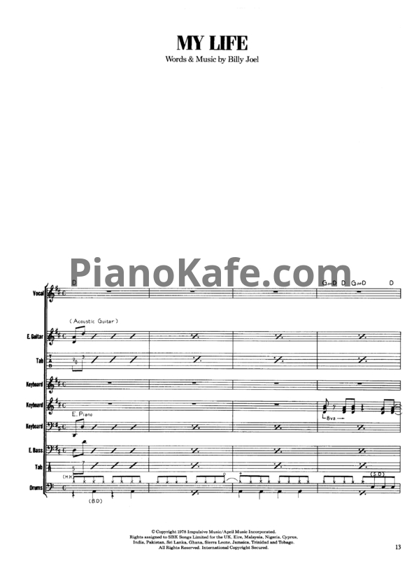 Ноты Billy Joel - My life (Партитура) - PianoKafe.com