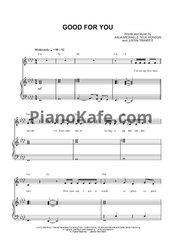 Ноты Selena Gomez ft. Asap Rocky - Good for you - PianoKafe.com