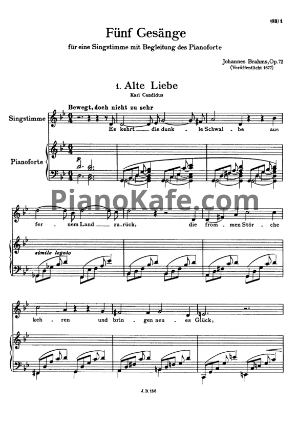 Ноты И. Брамс - Пять напевов (Op. 72) - PianoKafe.com