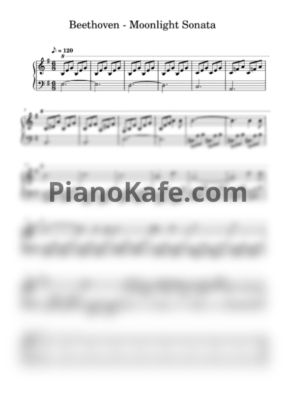 Ноты Людвиг ван Бетховен - Лунная соната (Лёгкая версия) - PianoKafe.com