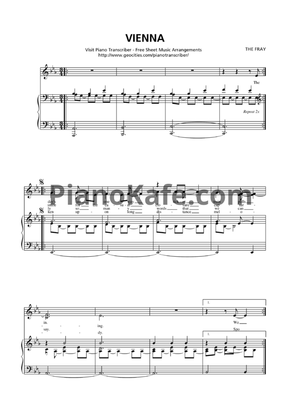 Ноты The Fray - Vienna - PianoKafe.com