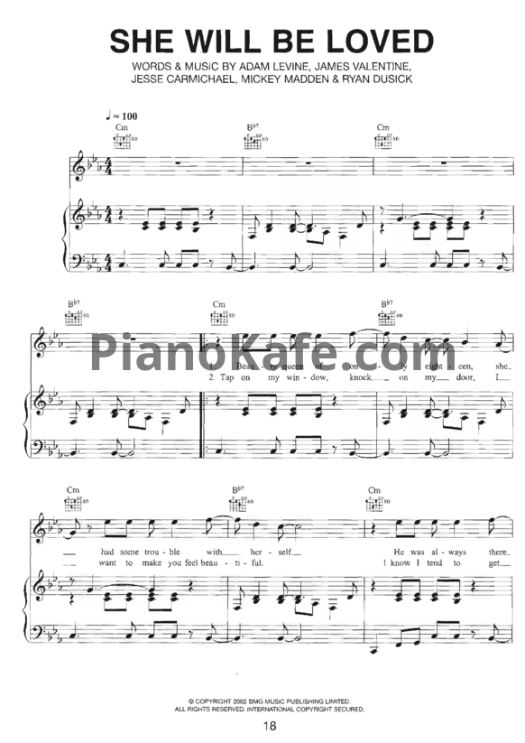 Ноты Maroon 5 - She will be loved (Версия 2) - PianoKafe.com