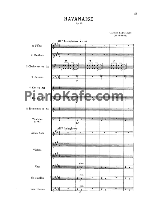 Ноты Камиль Сен-Санс - Хаванех для скрипки с оркестром (Op. 83, партитура) - PianoKafe.com