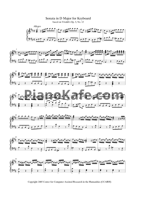 Ноты Антонио Вивальди - Соната в ми мажоре (Op. 3, №12) - PianoKafe.com