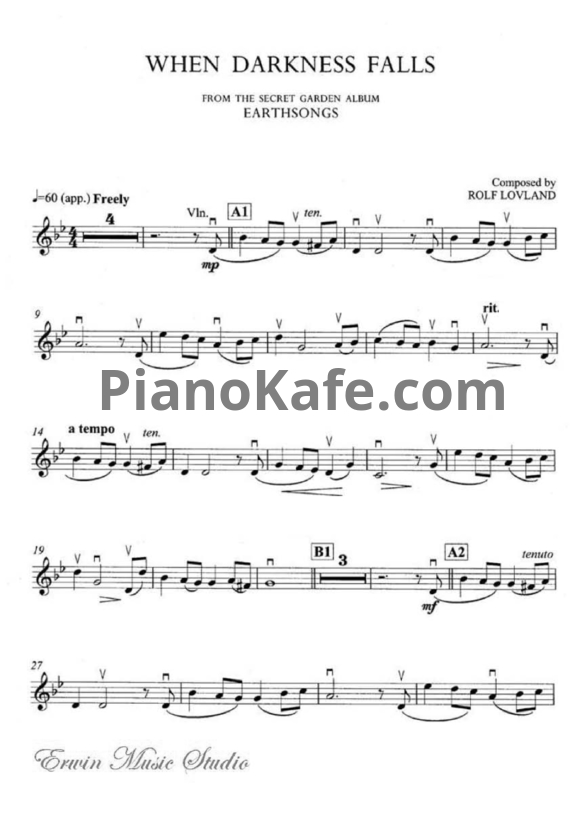 Ноты Secret Garden - When the darkness falls (для скрипки) - PianoKafe.com