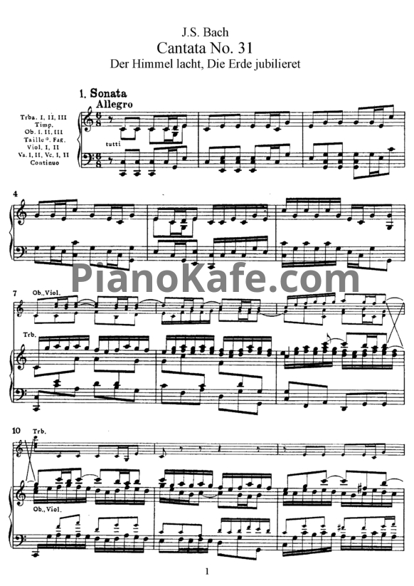 Ноты И. Бах - Кантата №31 "Der Himmel lacht, die erde jubilieret" (BWV 31) - PianoKafe.com