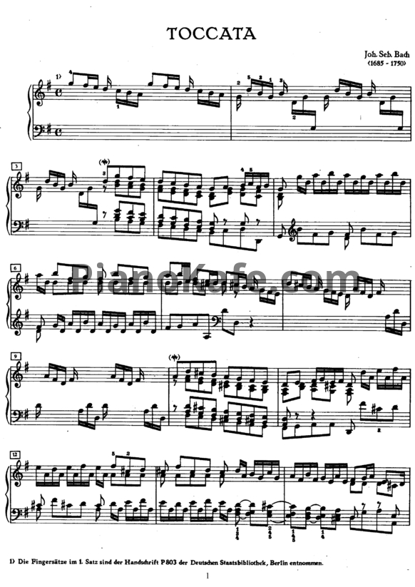 Ноты И. Бах - Токката соль мажор (BWV 916) - PianoKafe.com