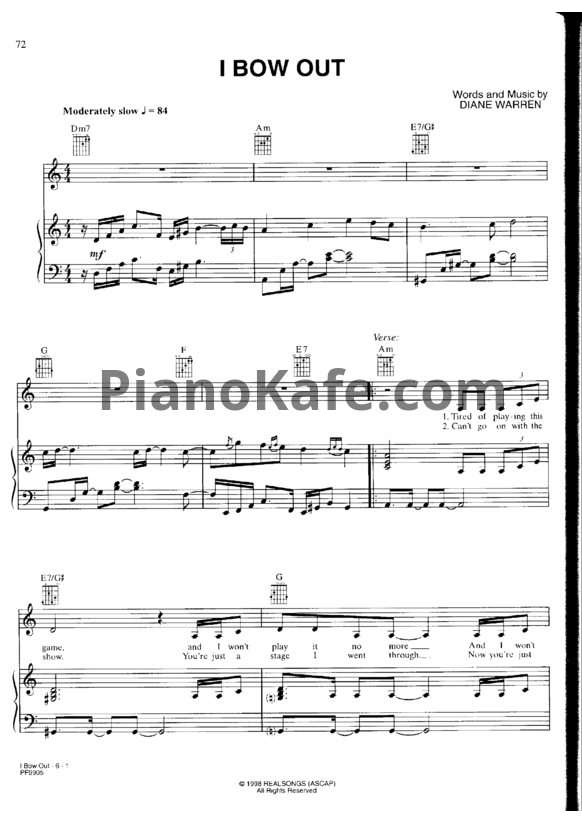 Ноты Whitney Houston - I bow out - PianoKafe.com