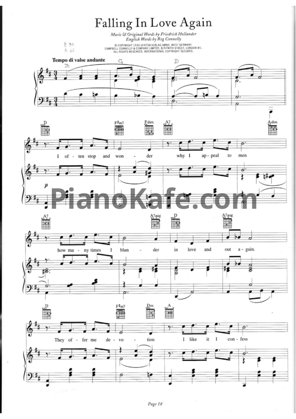 Ноты Marlene Dietrich - Falling in love again - PianoKafe.com