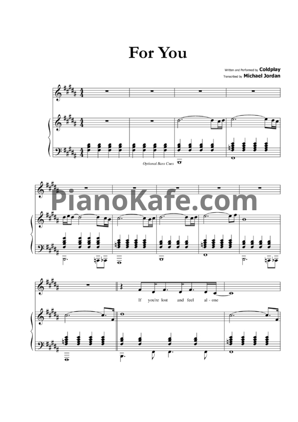 Ноты Coldplay - Fix you (Transcribed by Michael Jordan) - PianoKafe.com