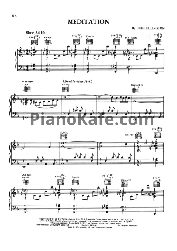 Ноты Duke Ellington - Meditation - PianoKafe.com