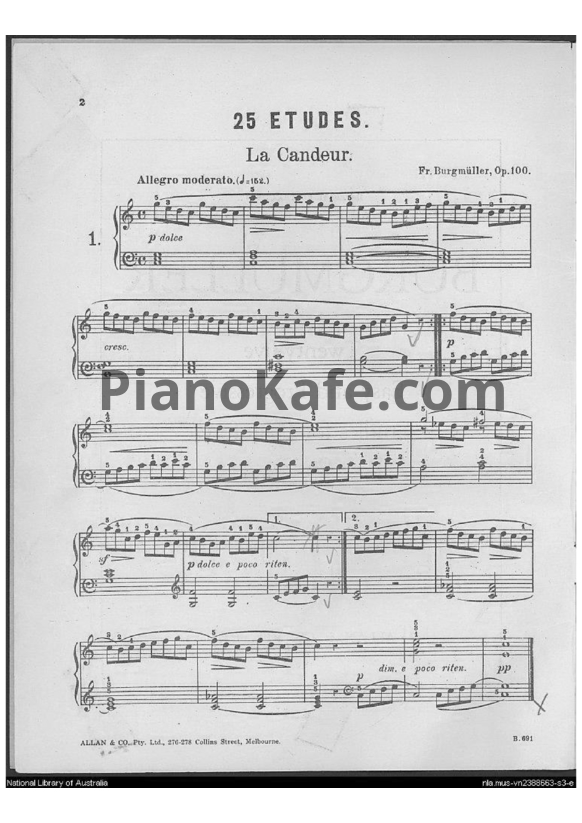 Ноты Фридрих Бургмюллер - Этюд La candeur (Op. 100, №1) - PianoKafe.com