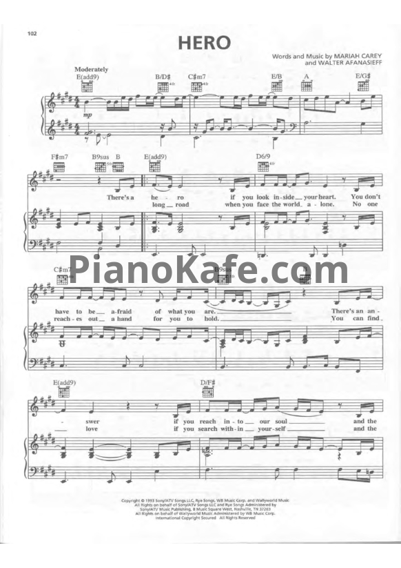 Ноты Mariah Carey - Hero - PianoKafe.com