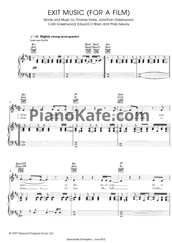 Ноты Radiohead - Exit music (For a film) (Версия 2) - PianoKafe.com