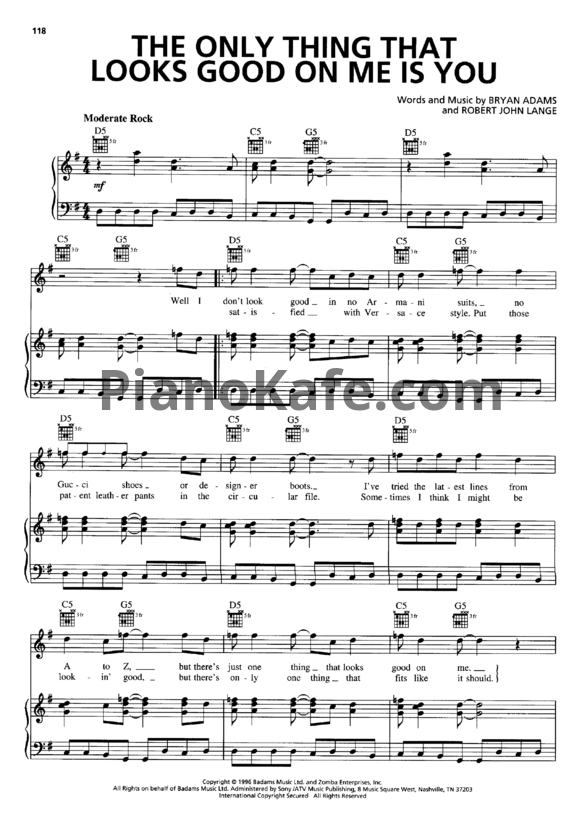 Ноты Bryan Adams - The only thing that looks good on me is you (Версия 2) - PianoKafe.com