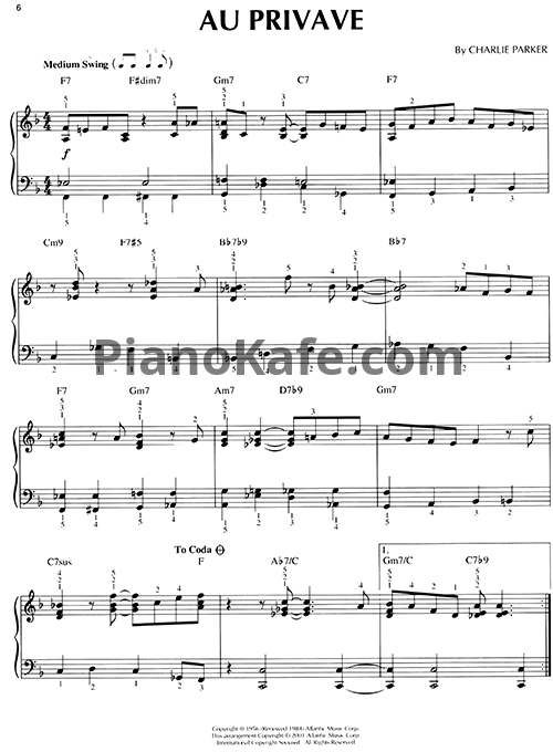 Ноты Charlie Parker - Au privave - PianoKafe.com