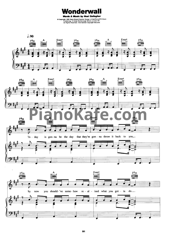 Ноты Oasis - Wonderwall (Версия 2) - PianoKafe.com