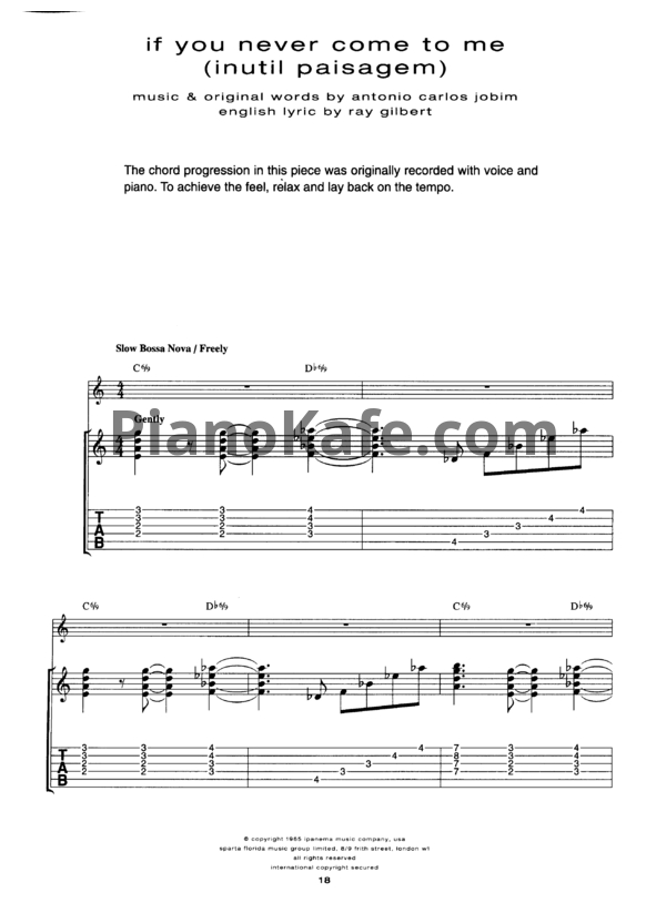 Ноты Antonio Carlos Jobim - If you never come to me (Inutil paisagem) (Voice and Guitar tabs) - PianoKafe.com