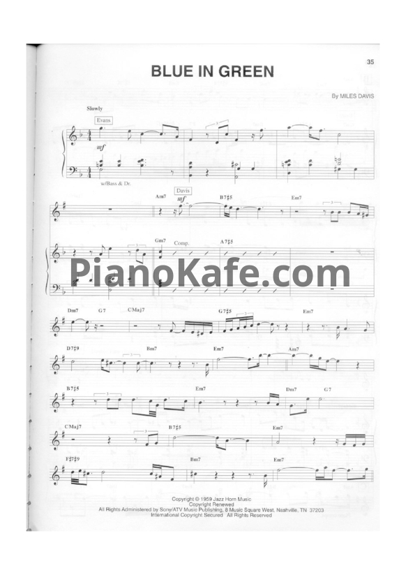 Ноты Bill Evans - Blue in green (PVG) - PianoKafe.com