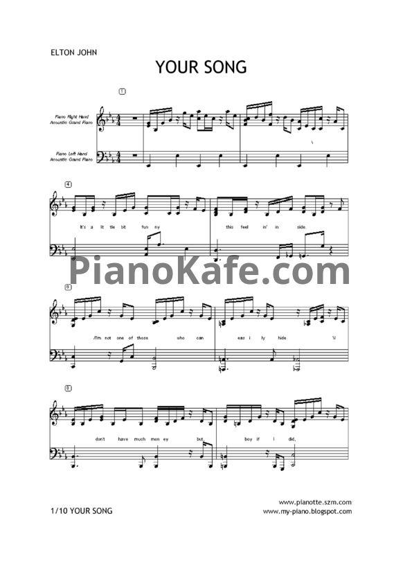 Ноты Elton John - Our song - PianoKafe.com