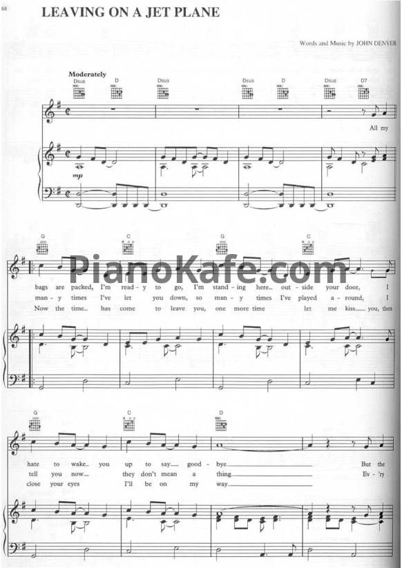 Ноты John Denver - Leaving on a jet plane - PianoKafe.com