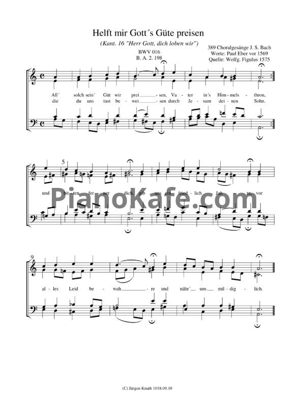Ноты И. Бах - Helft mir Gott's Gute preisen (BWV 016) - PianoKafe.com