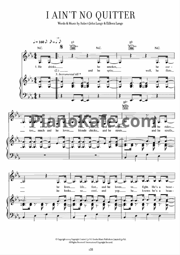 Ноты Shania Twain - I ain't no quitter - PianoKafe.com