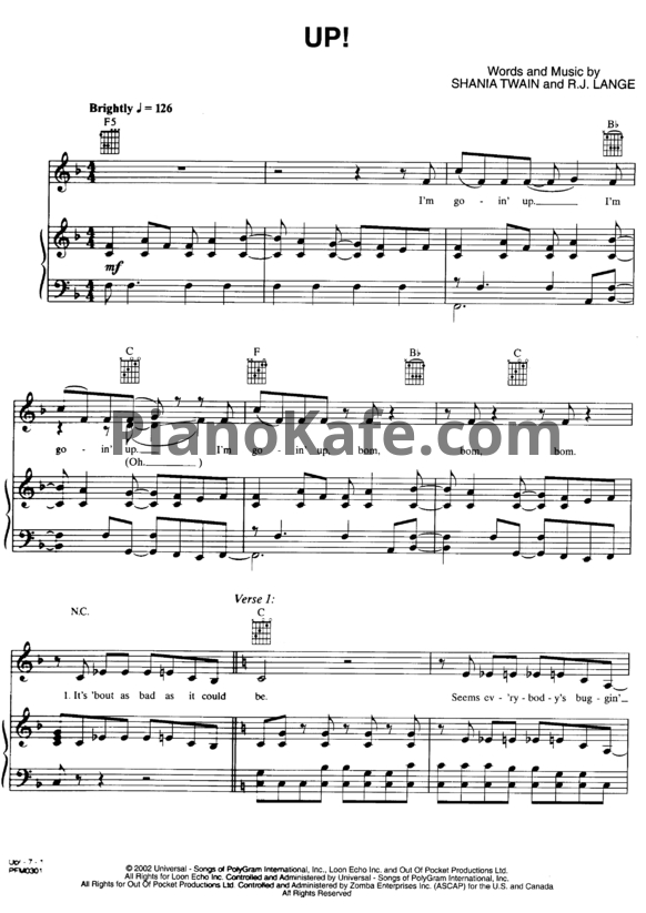 Ноты Shania Twain -  Up! (Книга нот) - PianoKafe.com