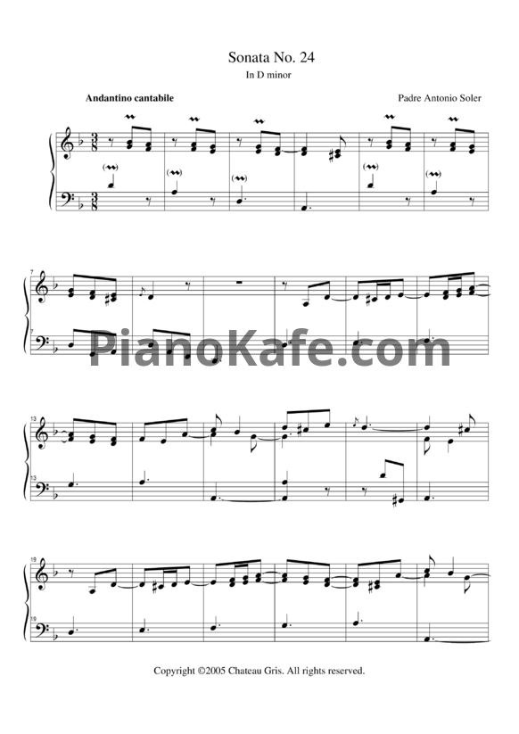Ноты Antonio Soler - Sonata No. 24 In D minor - PianoKafe.com