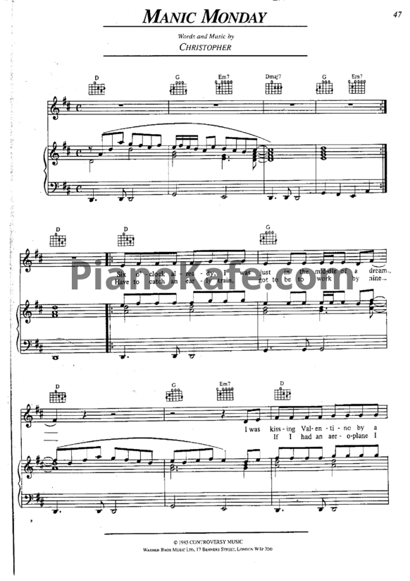 Ноты The Bangles - Manic monday - PianoKafe.com