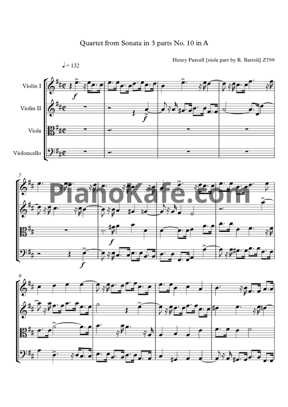 Ноты Генри Пёрселл - Трио-соната №10 в трёх частях ля мажор (Z 799) - PianoKafe.com
