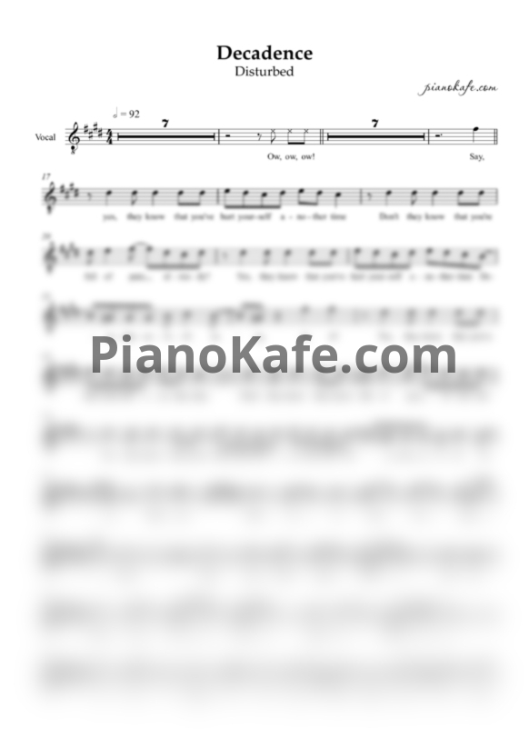 Ноты Disturbed - Decadence (Вокальная партия) - PianoKafe.com