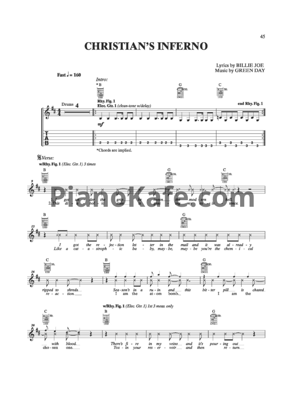 Ноты Green Day - Christian's inferno - PianoKafe.com