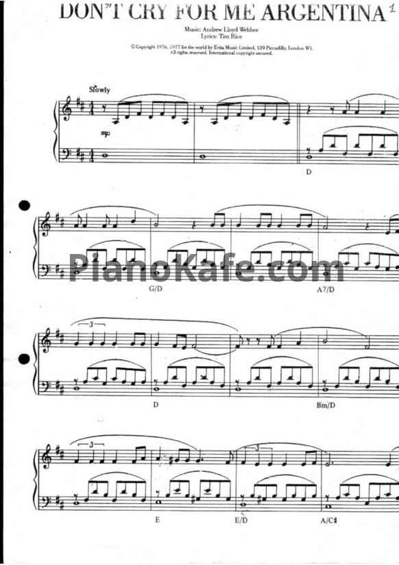 Ноты Madonna - Don't cry for me Argentina (Версия 2) - PianoKafe.com