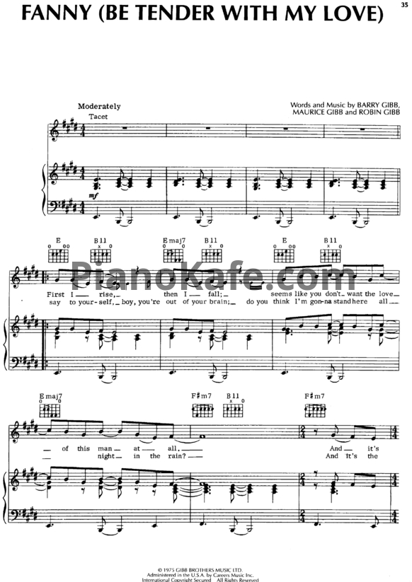 Ноты Bee Gees - Fanny (Be tender with my love) - PianoKafe.com
