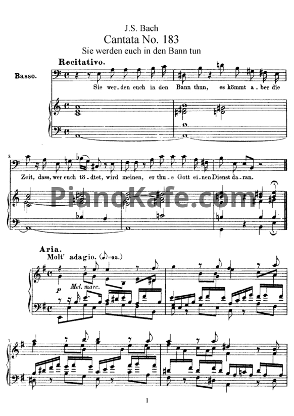 Ноты И. Бах - Кантата №183 "Sie werden euch in den bann tun" (BWV 183) - PianoKafe.com