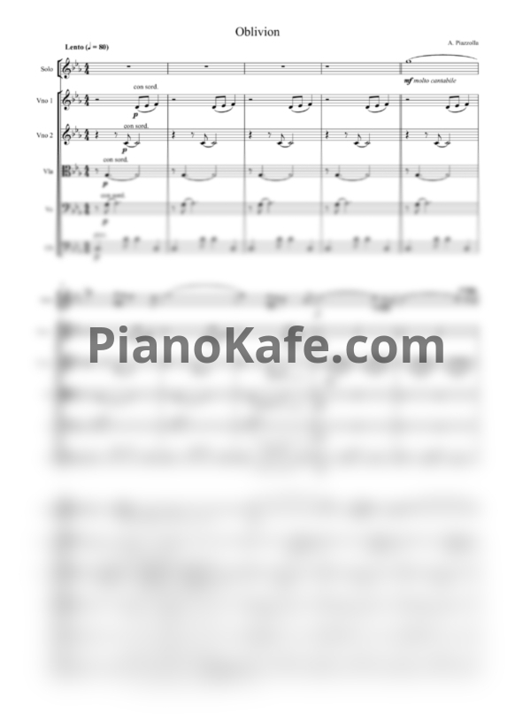 Ноты Astor Piazzolla - Oblivion (Партитура и голоса) - PianoKafe.com