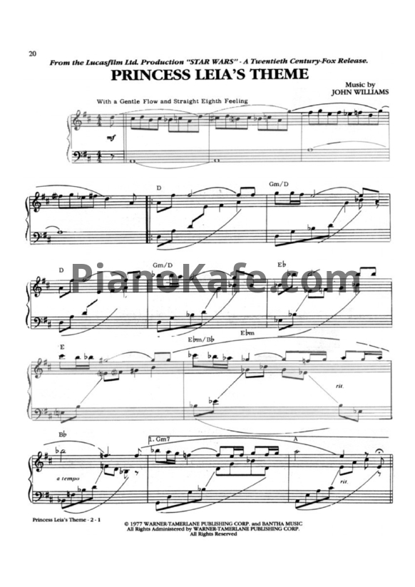 Ноты John Williams - Princess Leia's theme - PianoKafe.com