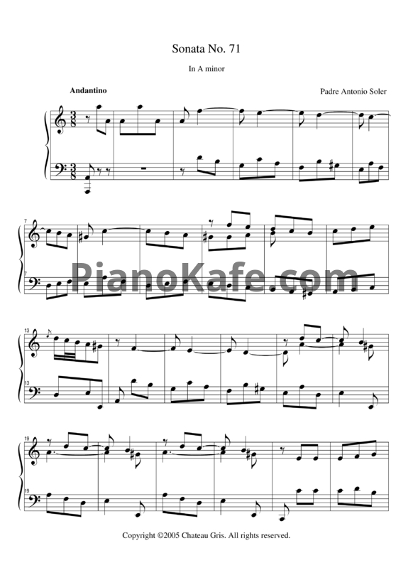 Ноты Antonio Soler - Sonata No. 71 in A minor - PianoKafe.com