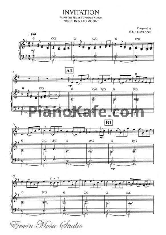 Ноты Secret Garden - Invitation (для пианино и скрипки) - PianoKafe.com