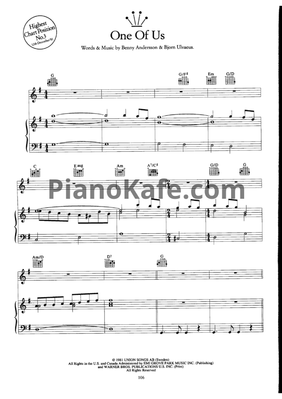 Ноты Abba - One of us - PianoKafe.com