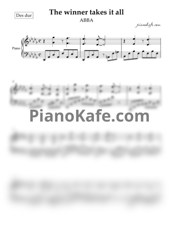 Ноты ABBA - The winner takes it all (Des dur) - PianoKafe.com