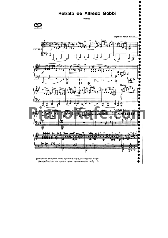 Ноты Astor Piazzolla - Retrato de Alfredo Gobbi (tango) - PianoKafe.com
