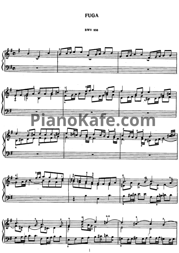 Ноты И. Бах - Фуга ми минор (BWV 956) - PianoKafe.com