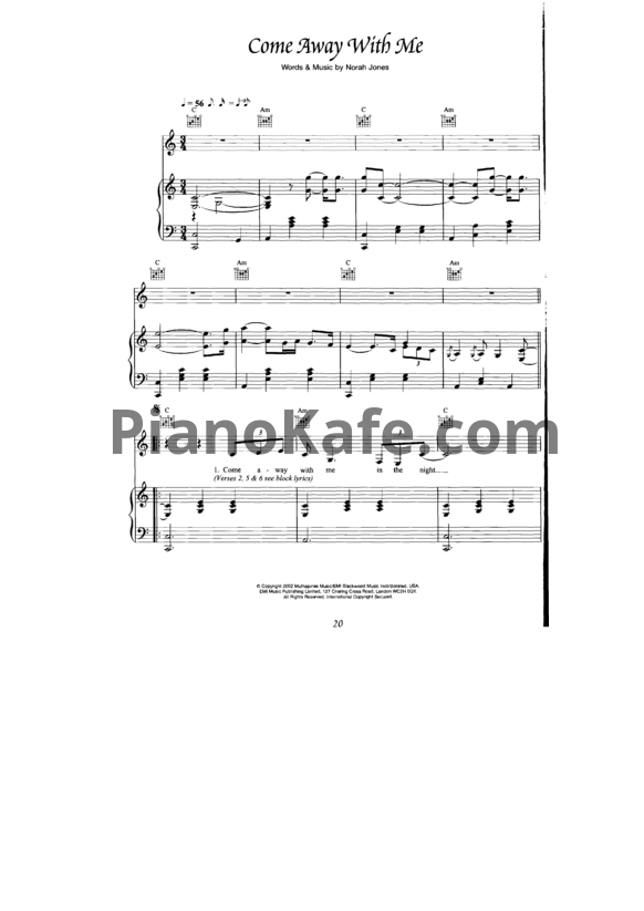 Ноты Norah Jones - Come away with me - PianoKafe.com