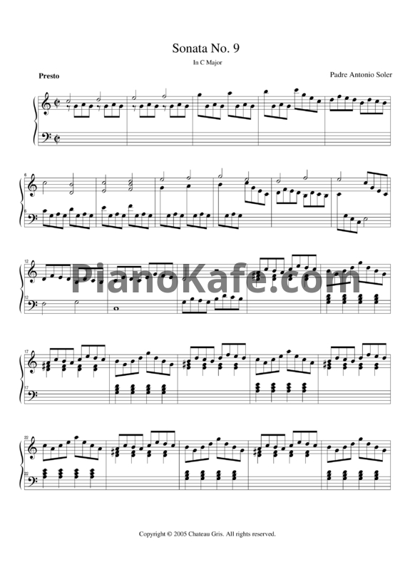 Ноты Antonio Soler - Sonata 9 in C major - PianoKafe.com