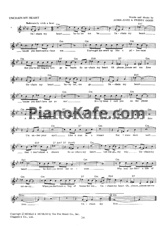 Ноты Joe Cocker - Unchain my heart (Вокальная партия) - PianoKafe.com