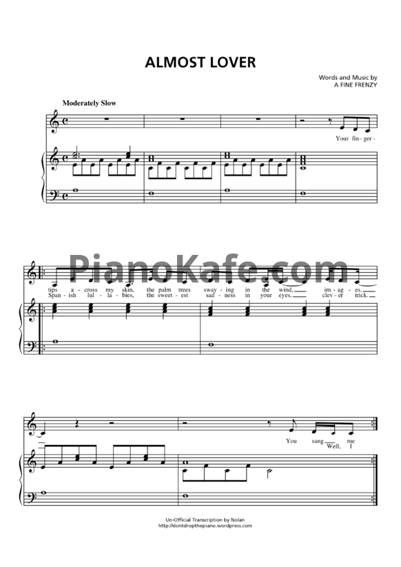 Ноты A Fine Frenzy - Almost lover - PianoKafe.com