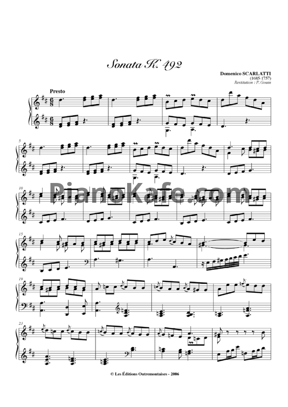 Ноты Д. Скарлатти - Соната K492 - PianoKafe.com