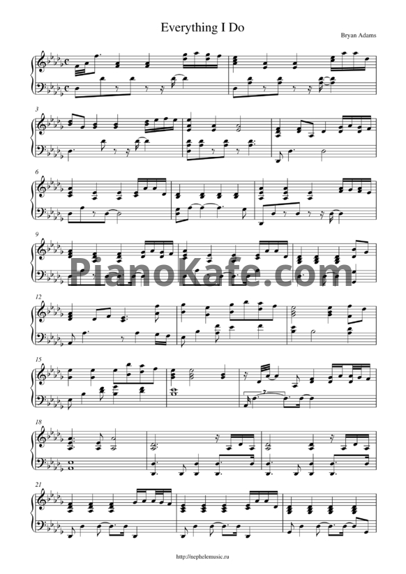 Ноты Bryan Adams - Everything I do (Версия 2) - PianoKafe.com